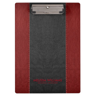 Black and red stitched faux leather clipboard