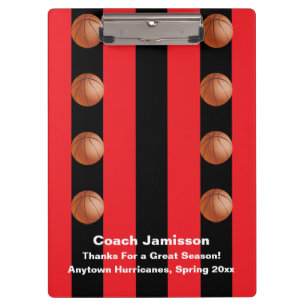 Black and Red Stripe, Basketball Coach Thank You Clipboard