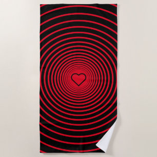 Black and Red Striped Beach Towel with Heart