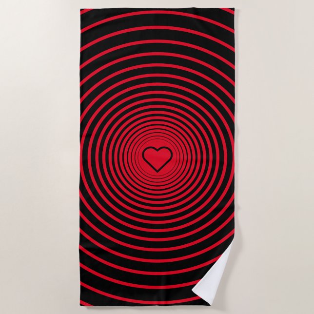 Black and Red Striped Beach Towel with Heart (Front)
