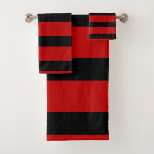 Black and Red Stripes Bath Towel Set