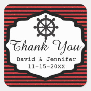 Black and Red Stripes   Nautical Square Sticker