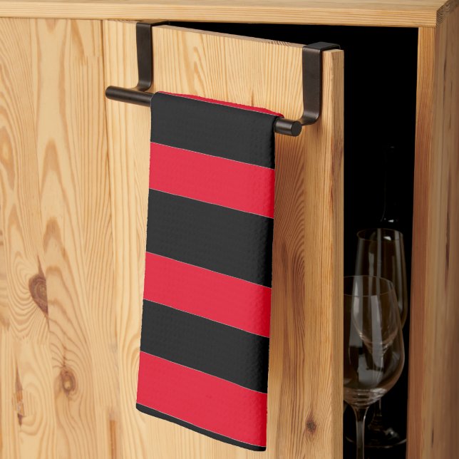 Black and Red Stripes Tea Towel (Thirds Fold)
