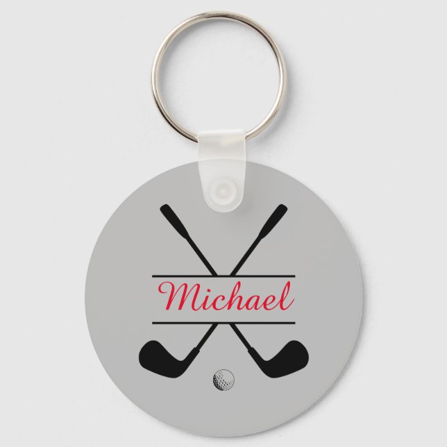Black and Red Stylish Logo and Name Golf Player Key Ring (Front)