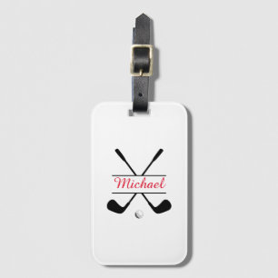 Black and Red Stylish Logo and Name Golf Player Luggage Tag