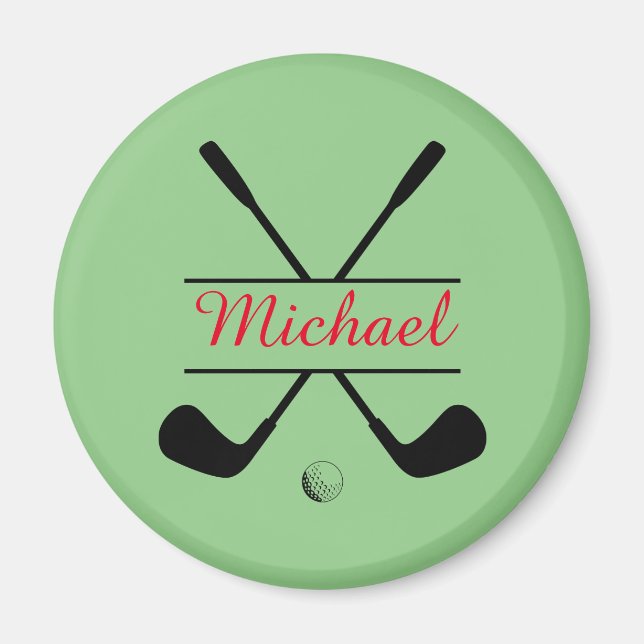 Black and Red Stylish Logo and Name Golf Player Magnet (Front)