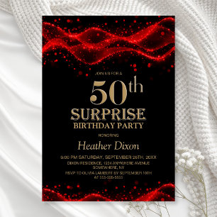 Black and Red Surprise 50th Birthday Party Invitation
