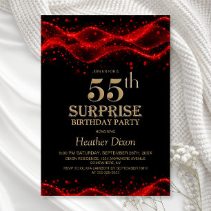 Black and Red Surprise 55th Birthday Party Invitation