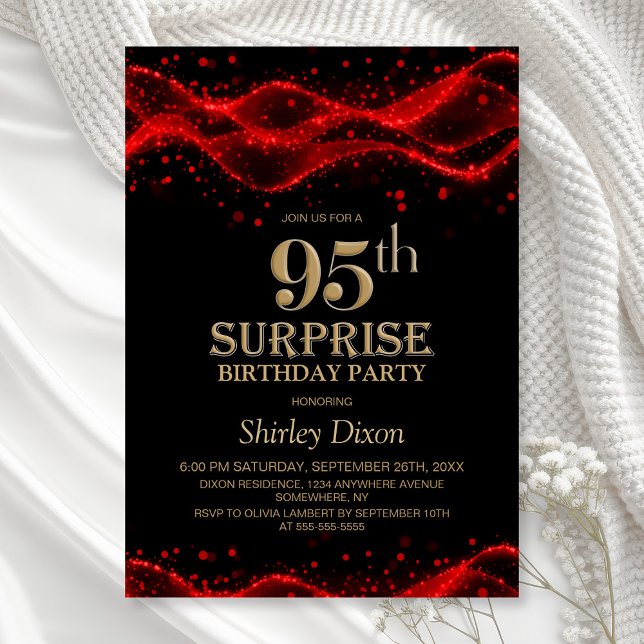 Black and Red Surprise 95th Birthday Party Invitation (Creator Uploaded)