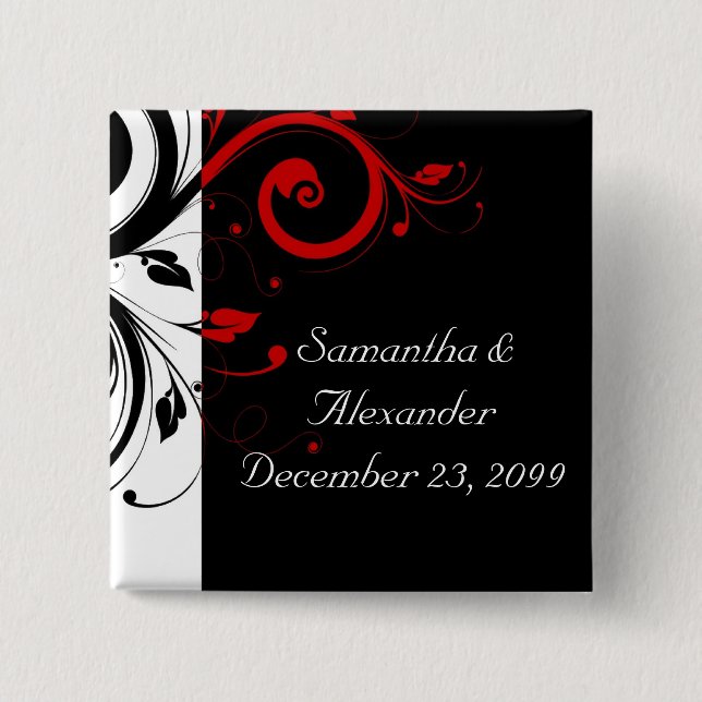 Black and Red Swirly Vines 15 Cm Square Badge (Front)