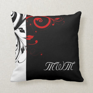 Black and Red Swirly Vines Cushion