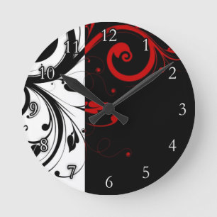 Black and Red Swirly Vines Round Clock