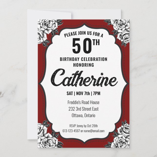 Black and Red Tattoo  Birthday Invitation (Front)