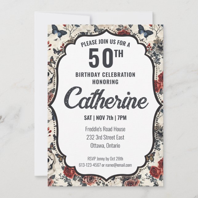 Black and Red Tattoo  Birthday Invitation (Front)