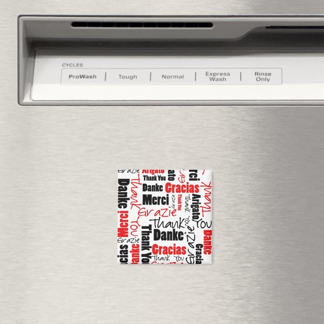 Black and Red Thank You Word Cloud Magnet (In Situ (Dishwasher))