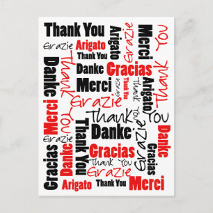 Black and Red Thank You Word Cloud Postcard