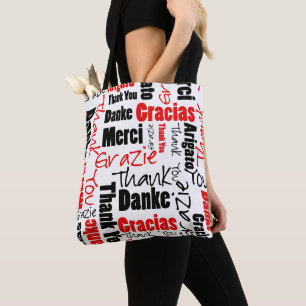 Black and Red Thank You Word Cloud Tote Bag