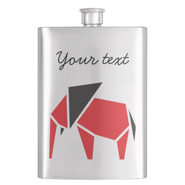 Black and red trendy elephant symbol design hip flask (Front)