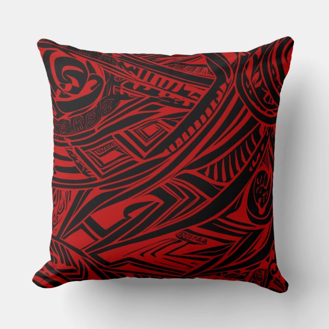 Black And Red Tribal Abstract Cushion (Front)