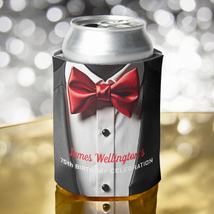 Black and Red Tuxedo Birthday Event Can Cooler