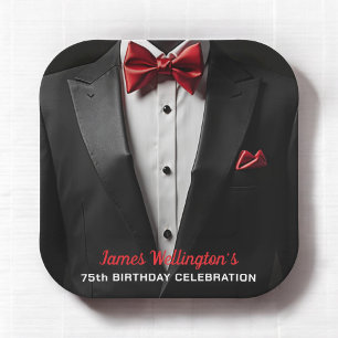 Black and Red Tuxedo Birthday Event Paper Plate