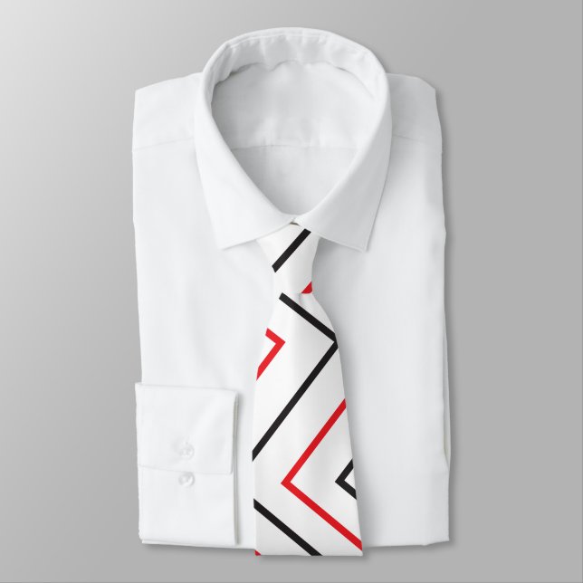 Black and Red Vertical Chevron Stripe Pattern Tie (Tied)