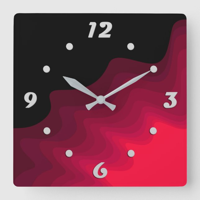 Black and red waves abstract painting  square wall clock (Front)