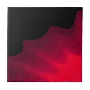 Black and red waves abstract painting Throw Pillow Tile