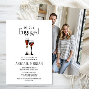 Black and Red Wine Glasses Engagement Party Invitation