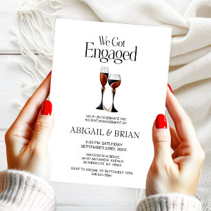 Black and Red Wine Glasses Engagement Party Invitation