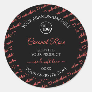 Black and Red Word Cloud Product Labels with Logo