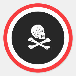 Black and RedJolly Roger Pirate Classic Round Sticker