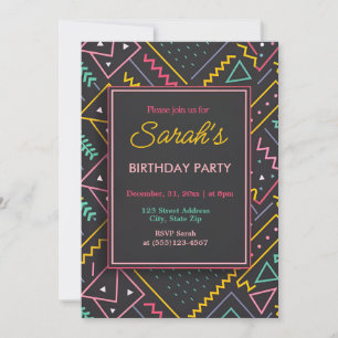Black and Retro Colourful Birthday Party  Invitation