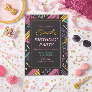 Black and Retro Colourful Birthday Party Invitation