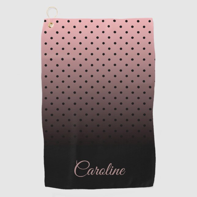 Black and Rose Dots Pattern Golf Towel (Front)