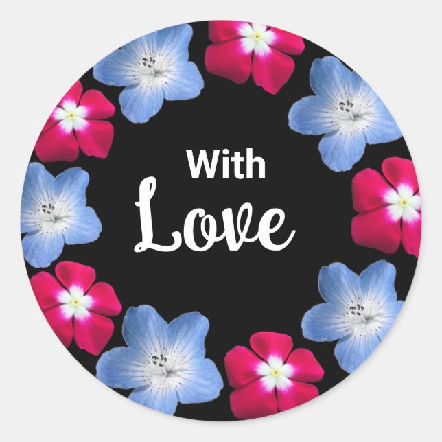 Black and rose flower  classic round sticker (Front)
