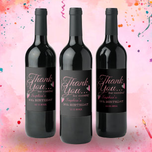Black And Rose Gold 50th Birthday Thank You Wine Label