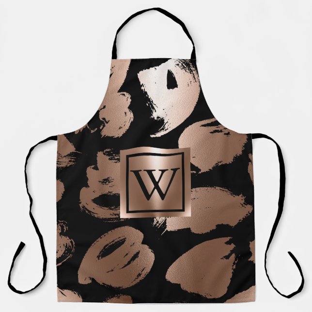 Black and Rose Gold Abstract Brush Apron (Front)