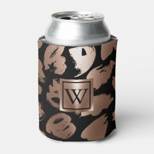 Black and Rose Gold Abstract Brush Can Cooler