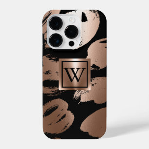 Black and Rose Gold Abstract Brush iPhone 14 Pro Case