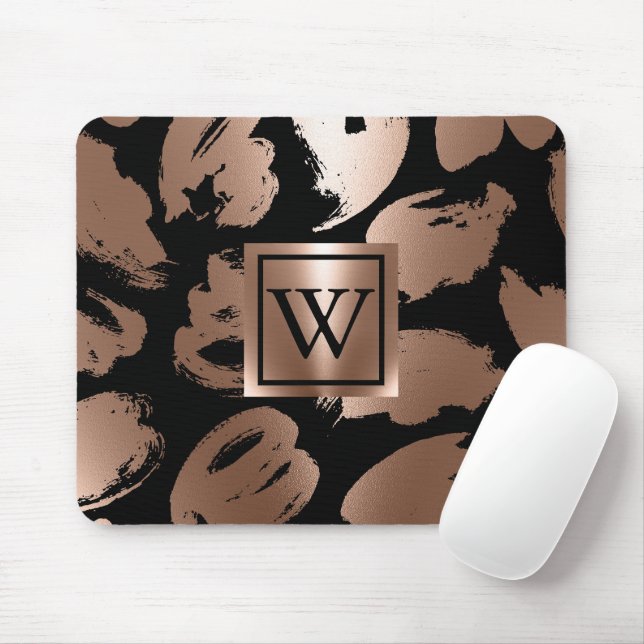 Black and Rose Gold Abstract Brush Mouse Pad (With Mouse)