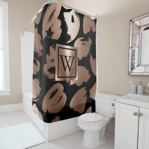 Black and Rose Gold Abstract Brush Shower Curtain