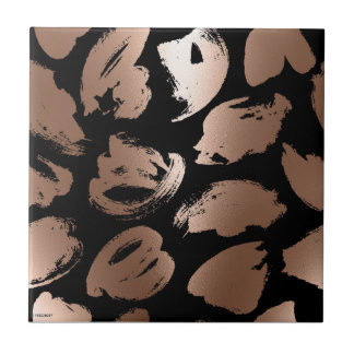 Black and Rose Gold Abstract Brush Tile