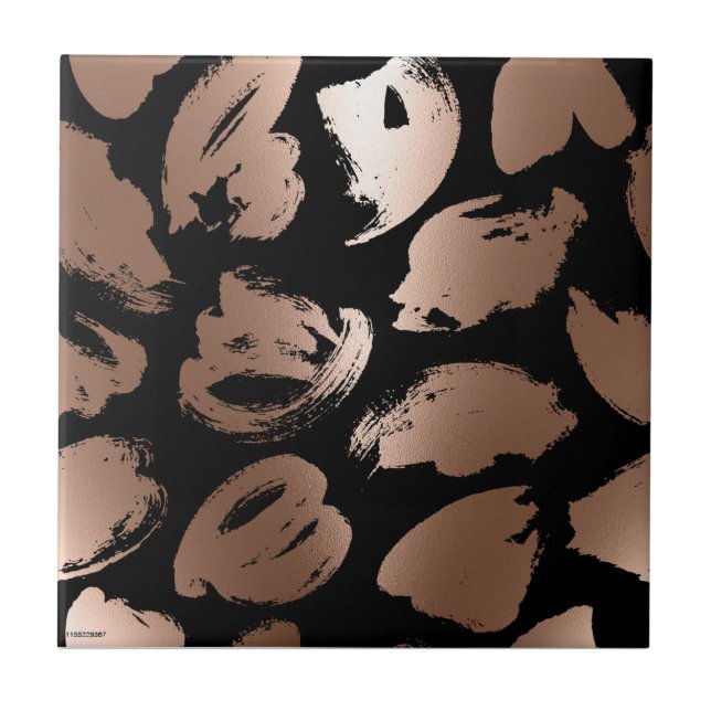 Black and Rose Gold Abstract Brush Tile (Front)