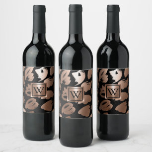 Black and Rose Gold Abstract Brush Wine Label