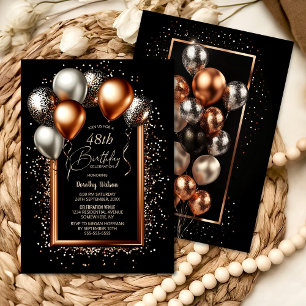 Black and Rose Gold Balloons Any Age Birthday Invitation