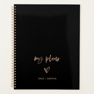 Black and Rose Gold Casual Script and Heart Planner