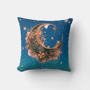 Black and Rose Gold Crescent Moon Starry Halloween Cushion