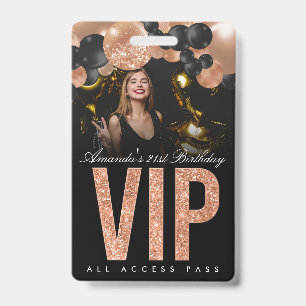 Black and Rose Gold Customisable VIP All Access ID Badge