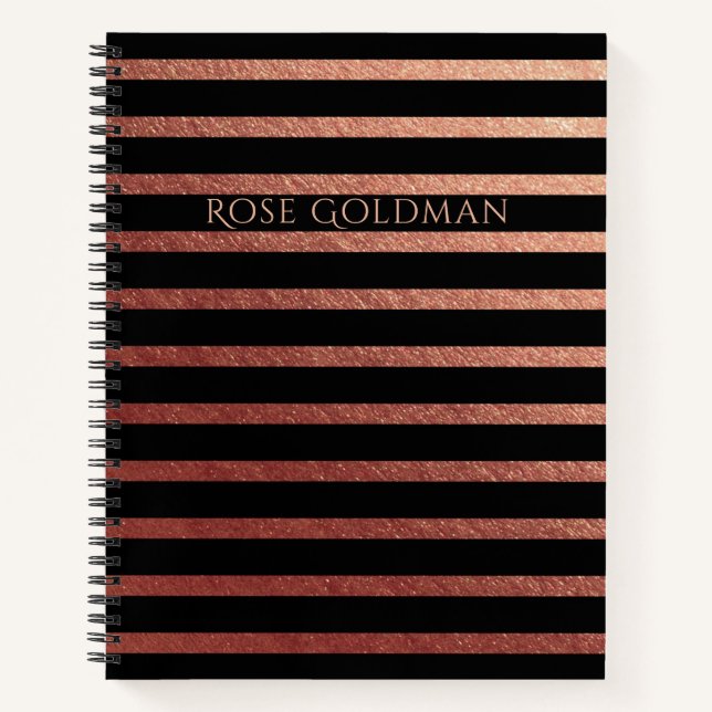 Black and Rose Gold Foil Personalised Notebook (Front)